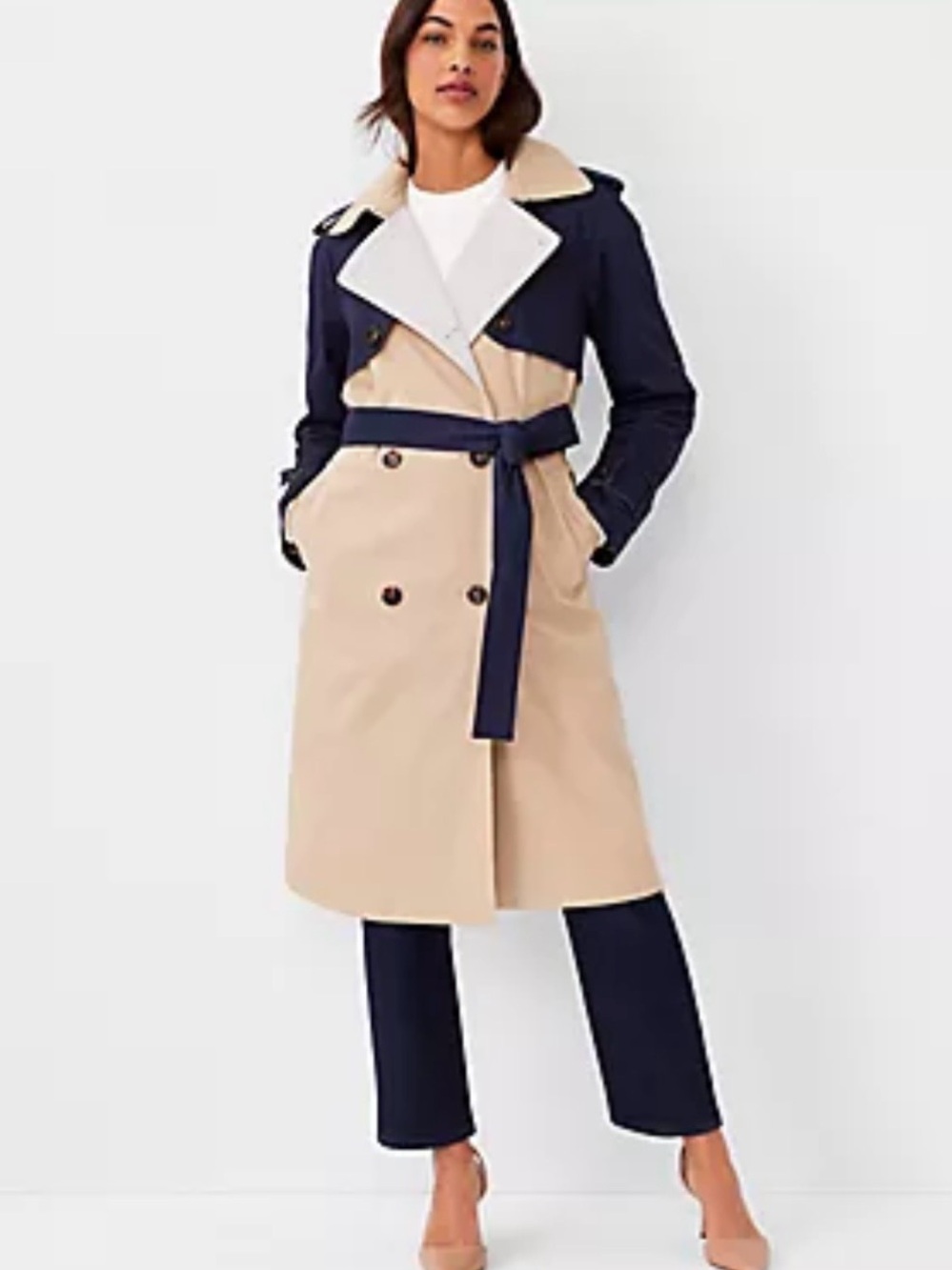 Ann Taylor Petite Colorblock Trench Coat